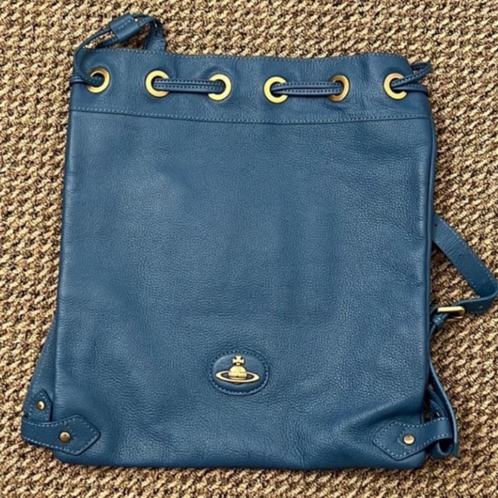 Vivianne Westwood Authentic Leather Backpack Bag With Gold Orb Hardware